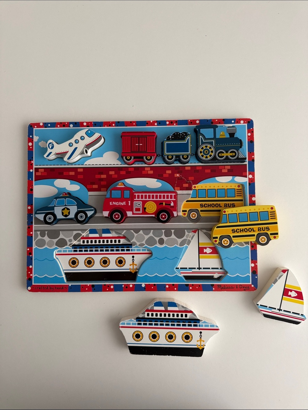 Melissa & Doug - Fresh Start Chunky Wood Puzzle - Vehicles - Ages 2+ - Train